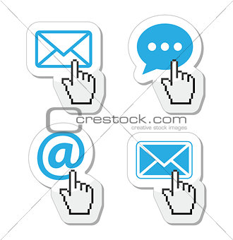 Contact - envelope, email, speech bubble  with cursor hand icons