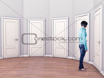 Girl before a doors