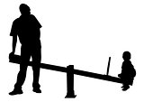 father and boy playing, seesaw,