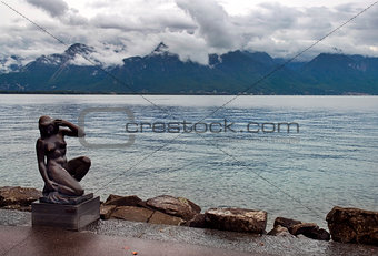 sculpture of nude girl on lake Geneva, Montreux