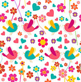 Spring bird and flower pattern