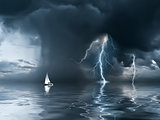 Thunderstorm and yacht at the ocean