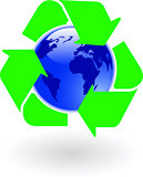 the vector blue world globe with recycling symbol