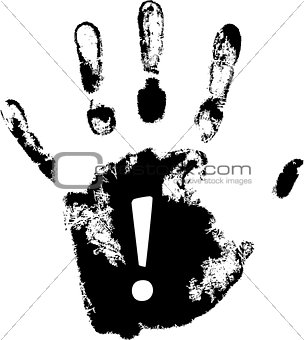 vector hand print with exclamation mark