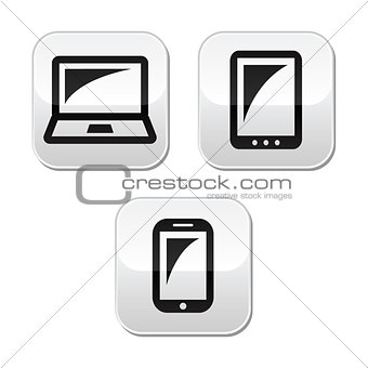 Laptop, tablet, smarthone vecor buttons set