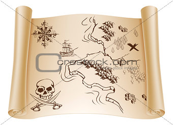 Old Treasure map on scroll
