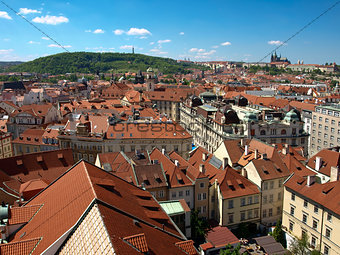 View from the Old Town Hall at Prague Castle and Petrin