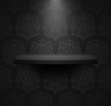 Dark empty isolated shelf on beautiful black luxury background.
