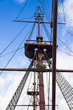 Marine rope ladder, mast and ropes of a classic sailboat