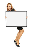 Attractive Woman Holding Up a  Poster - Isolated