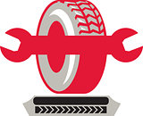 Tire With Spanner Wrench Retro