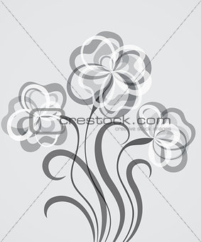 Grayscale EPS10 background with abstract flowers
