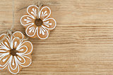 Gingerbread cookies on wooden background