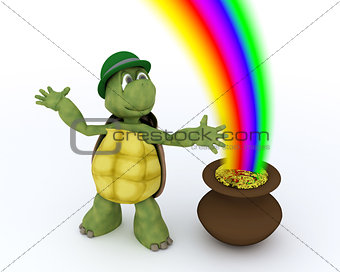 tortoise with pot of gold and rainbow