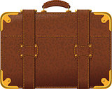 Realistic image old fashioned brown suitcase side view