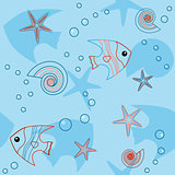 Blue seamless pattern with sea life