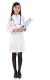 Southeast Asian female medical doctor holding a clipboard 