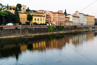 Arno River Embankment in the Early Morning Light, Florence, Ital