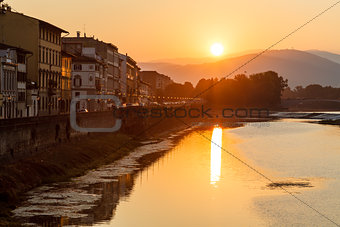 Sunrise at Arno River Embankment in Florence, Tuscany, Italy