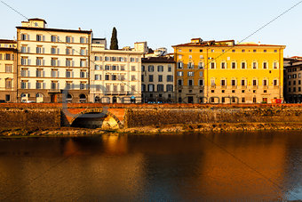 Arno River Embankment after Sunrise in Florence, Tuscany, Italy