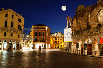 Full Moon above Piazza Bra and Ancient Roman Amphitheater in Ver