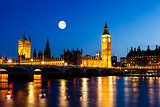 Full Moon above Big Ben and House of Parliament, London, United 