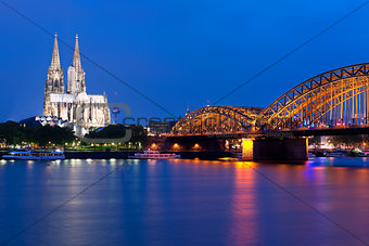 View of night Cologne over the Rein