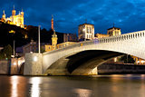 Lyon over the Saone river at cloudy night