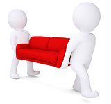 Two white 3d man bear red sofa