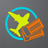 Vector icon with airplane and air tickets 