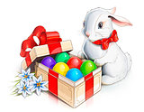 easter rabbit bunny and box with eggs