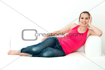 woman sitting on her sofa