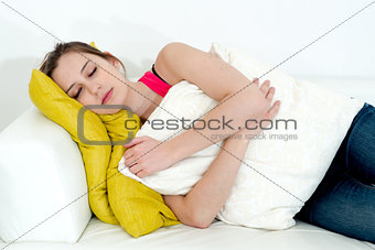 Woman sleeping on a couch 