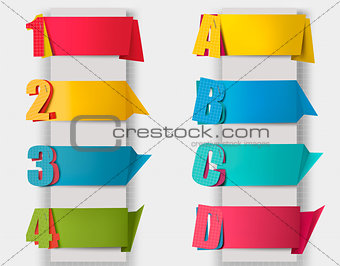 Abstract origami retro banners with litters and numbers. Vector