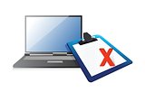 laptop and clipboard with xmark