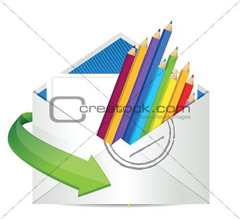 color pencils inside an envelope.