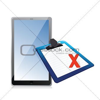 tablet and clipboard with xmark
