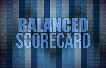 balanced scorecard on digital screen, business