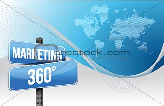 Marketing 360 business blue world background