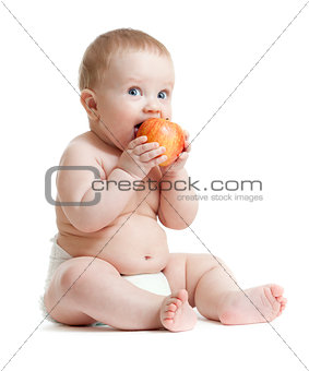 Baby boy eating healthy food isolated