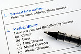 Filling the patient personal information and medical history questionnaire