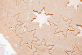 Gingerbread dough with star shapes