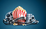 movie film reel and popcorn