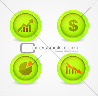 Financial signs on glossy icons. Vector icons