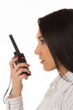 Business woman on the walkie-talkie