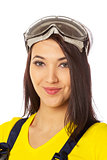 Serious female construction worker with goggles