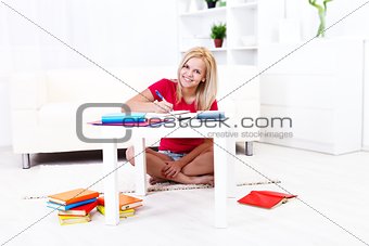 Girl studying  at home