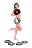 Nude girl with vinyl discs