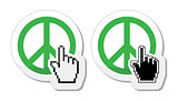 World peace green sign with cursor hand vector icon