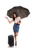 Pretty business woman holding opened umbrella